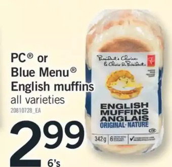 Fortinos Pc or blue menu english muffins offer