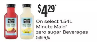 Fortinos Minute maid zero sugar beverages offer