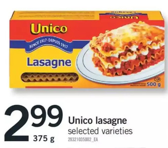 Fortinos Unico lasagne offer