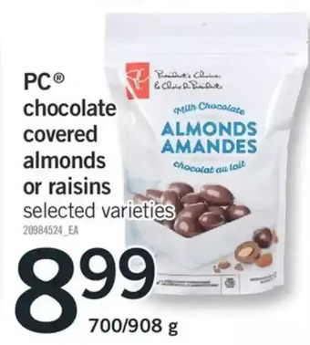 Fortinos Pc chocolate covered almonds or raisins offer