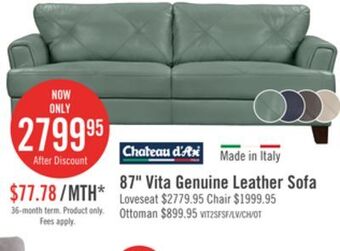 The Brick Vita 100% genuine leather sofa - seafoam offer