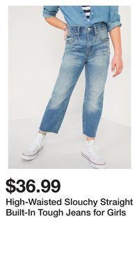 Old Navy High-waisted slouchy straight built-in tough jeans for girls offer