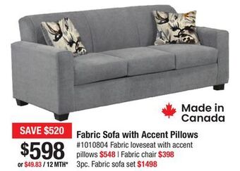 Bad Boy Superstore Fabric sofa with accent pillows offer