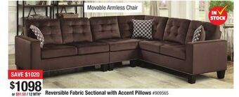 Bad Boy Superstore Reversible fabric sectional with accent pillows offer