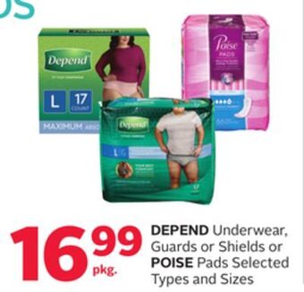 Rexall Depend underwear, guards or shields or poise pads offer
