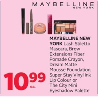 Rexall Maybelline new york lash stiletto mascara, brow extensions fiber pomade crayon, dream matte mousse foundation, super stay vin offer