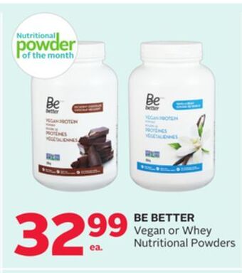 Rexall Be better vegan or whey nutritional powders offer