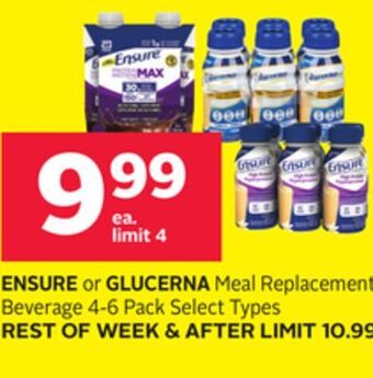 Rexall Ensure or glucerna meal replacement beverage 4-6 pack offer