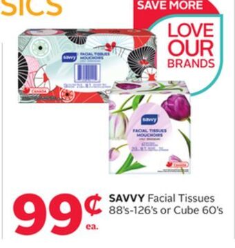 Rexall Savvy facial tissues 88' s-126' s or cube 60' s offer