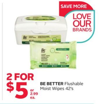 Rexall Be better flushable moist wipes offer