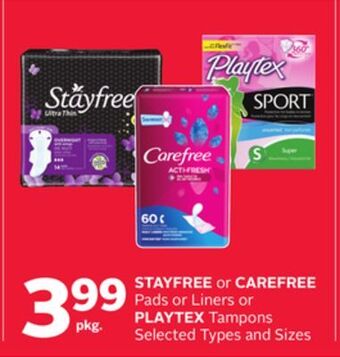 Rexall Stayfree or carefree pads or liners or playtex tampons offer