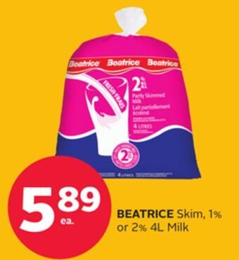 Rexall Beatrice skim, 1% or 2% 4l milk offer