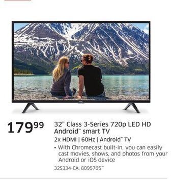 The Source Tcl 32 class 3-series 720p led hd android- smart tv offer