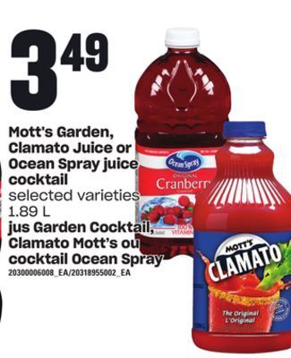 Independent City Market Jus garden cocktail clamato mott's ou cocktail ocean spray, 1.89 l offer