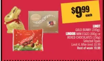 Shoppers Drug Mart Lindt gold bunny (200g), lindor mini eggs (300g) or boxed chocolates (156g) offer