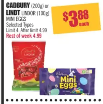 Shoppers Drug Mart Cadbury (200g) or lindt lindor (100g) mini eggs offer