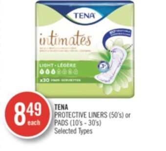 Shoppers Drug Mart Tena protective liners (50's) or pads (10's-30's) offer
