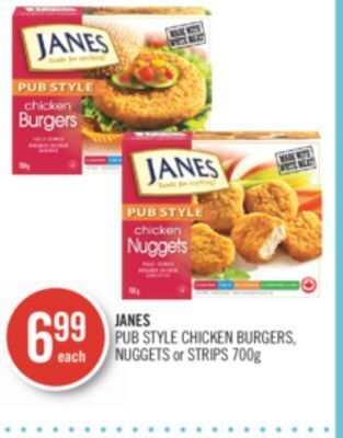 Shoppers Drug Mart Janes pub style chicken burgers, nuggets or strips offer