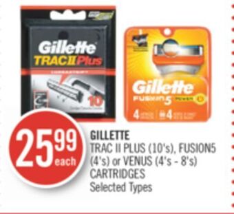 Shoppers Drug Mart Gillette trac ii plus (10's) fusions (4's) or venus (4's - 8's) cartridges offer