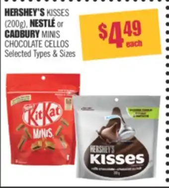 Shoppers Drug Mart Hershey's kisses (200g), nestle or cadbury minis chocolate cellos offer