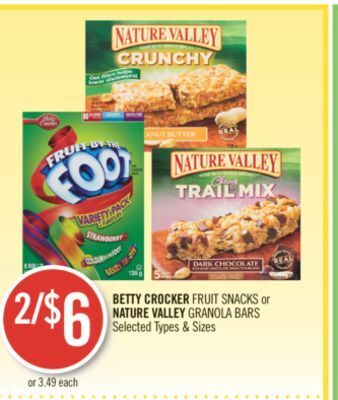 Shoppers Drug Mart Betty crocker fruit snacks or nature valley granola bars offer