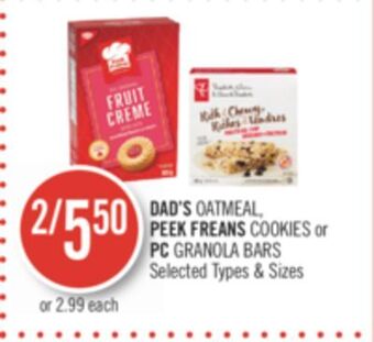 Shoppers Drug Mart Dad's oatmeal peek freans cookies or pc granola bars offer