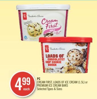 Shoppers Drug Mart Pc cream first loads of ice cream (1.5 l) or premium ice cream bars offer
