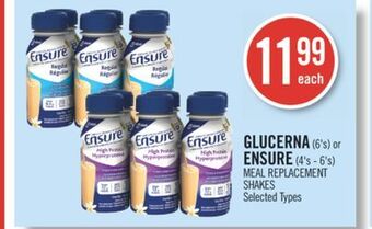 Shoppers Drug Mart Glucerna (6's) or ensure (4's-6's) meal replacement shakes offer