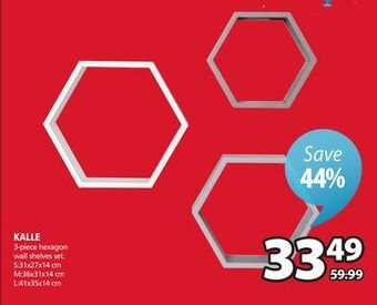 JYSK Kalle 3-piece hexagon wall shelves set offer