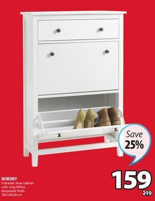 JYSK Nordby 3-drawer shoe cabinet offer