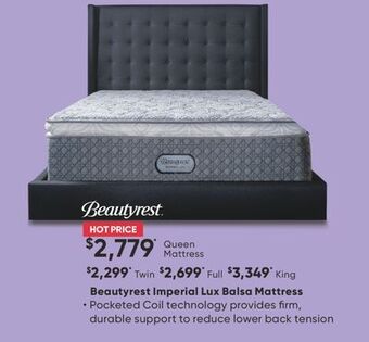 Sleep Country Beautyrest imperial lux balsa mattress offer