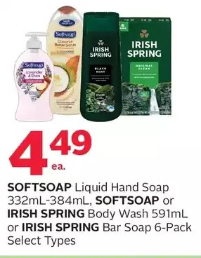 Rexall Softsoap liquid hand soap, softsoap or irish spring body wash or irish spring bar soap offer