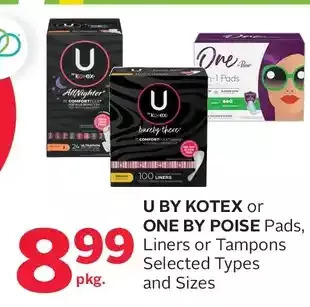 Rexall U by kotex or one by poise pads, liners or tampons offer