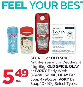 Rexall Secret or old spice anti-perspirant or deodorant, old spice, olay or ivory body wash, olay bar soap or ivory bar soap offer
