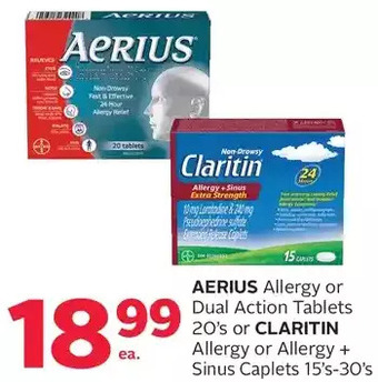 Rexall Aerius allergy or dual action tablets or claritin allergy or allergy + sinus caplets offer