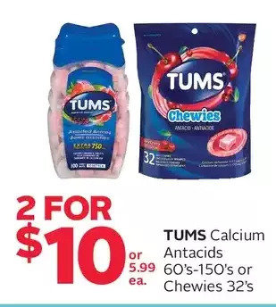 Rexall Tums calcium antacids or chewies offer
