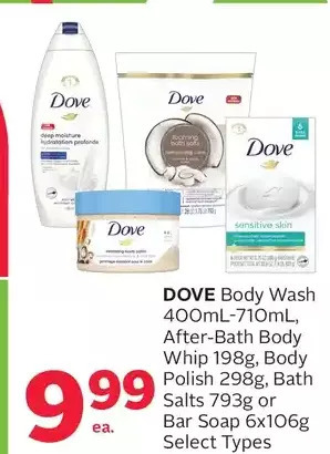 Rexall Dove body wash, after-bath body whip, body polish, bath salts or bar soap offer