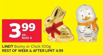 Rexall Lindt bunny or chick offer