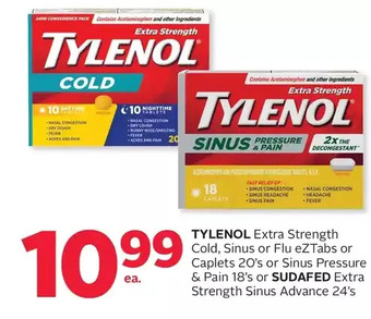 Rexall Tylenol extra strength cold, sinus or flu eztabs or caplets or sinus pressure & pain or sudafed extra strength sinus advance offer