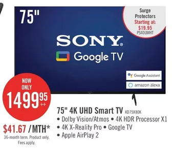 The Brick Sony bravia 75 x80k 4k hdr led smart google tv offer