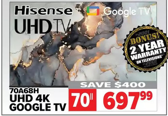 2001 Audio Video Hisense uhd 4k google tv 70 offer