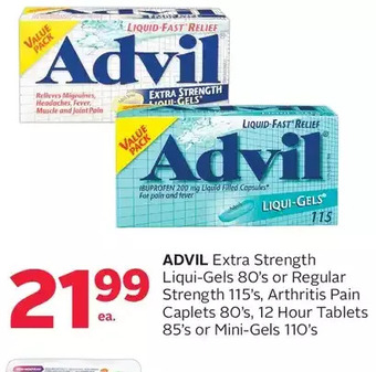 Rexall Advil extra strength liqui-gels or regular strength, arthritis pain caplets, 12 hour tablets or mini-gels offer