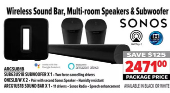 2001 Audio Video Sonos wireless sound bar, multi-room speakers & subwoofer offer