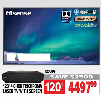 2001 Audio Video Hisense 120 4k hdr trichroma laser tv with screen offer