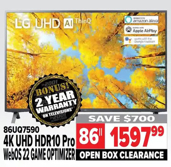 2001 Audio Video Lg 4k uhd hdr10 pro webos 22 game optimizer 86 offer
