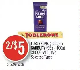 Shoppers Drug Mart Toblerone or cadbury chocolate bar offer