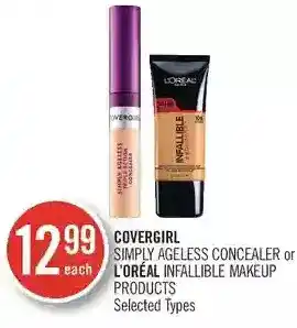 Shoppers Drug Mart Covergirl simply ageless concealer or l'oréal infallible makeup products offer