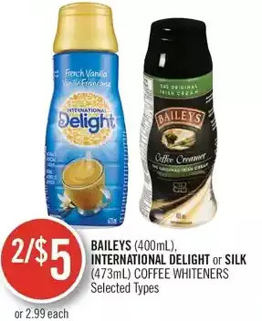 Shoppers Drug Mart Baileys, international delight or silk coffee whiteners offer