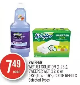 Shoppers Drug Mart Swiffer wet jet solution, sweeper wet or dry cloth refills offer