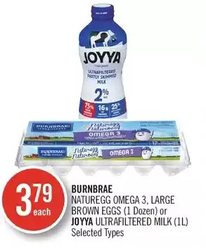 Shoppers Drug Mart Burnbrae naturegg omega 3, large brown eggs or joyya ultrafiltered milk offer